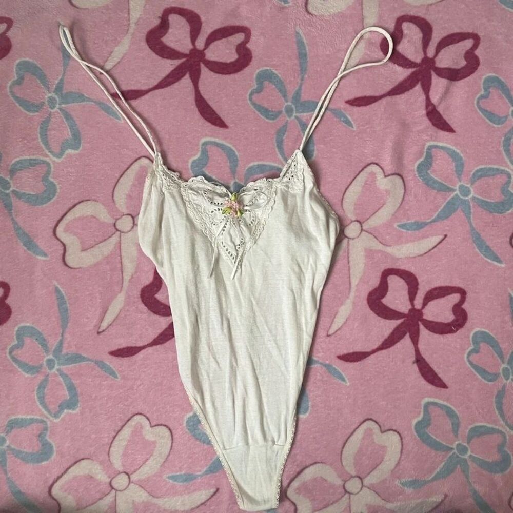 Hanky Panky Pink Floral Lace Bodysuit Women XS Sheer Lingerie Coquette